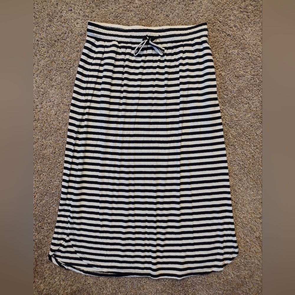 dip Black and White Striped Midi Skirt
